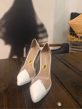BCBGeneration White Pointed Toe Clear Panel Pumps